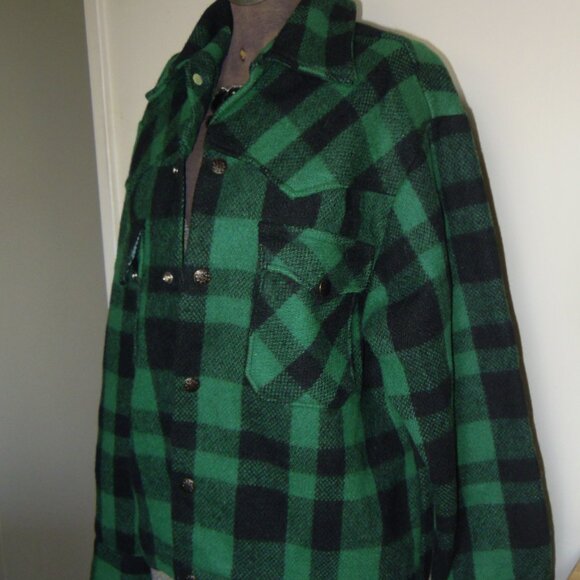 Vintage Ak-Jac Wool Jacket Men’s Green Black Plaid Hunting Chore Mackinaw SMALL - Picture 3 of 9